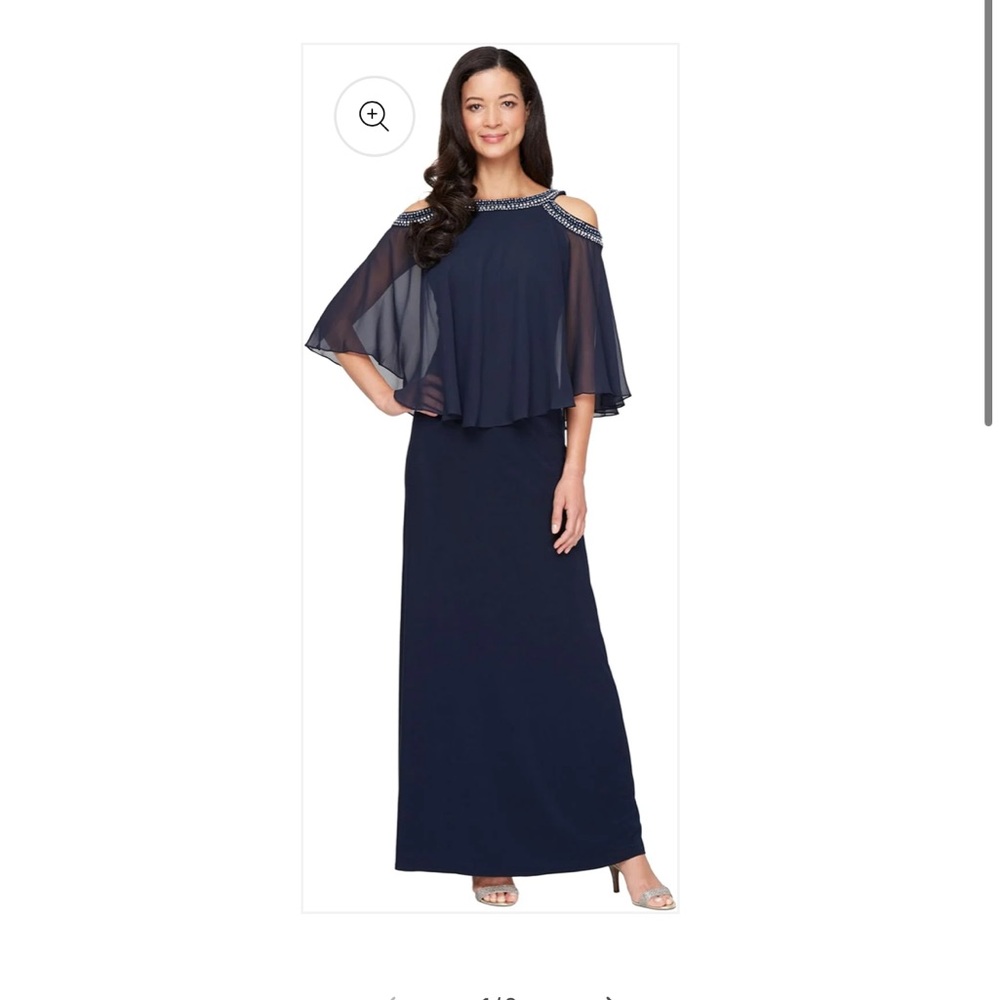 Alex Evenings Women's Cold Shoulder Popover Dress, Navy, 20